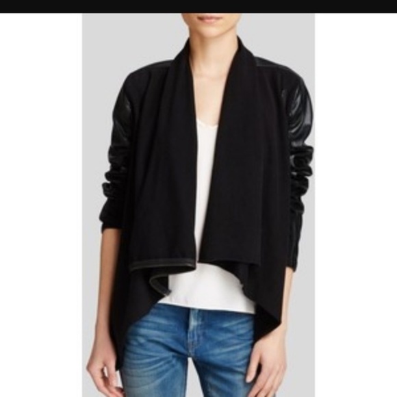 Blank NYC Ribbed Faux Leather Trim Draped Jacket Black Size Small - Picture 2 of 9